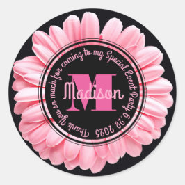 Tack Rosa Gerbera Lägg till din egen Daisy Runt Klistermärke