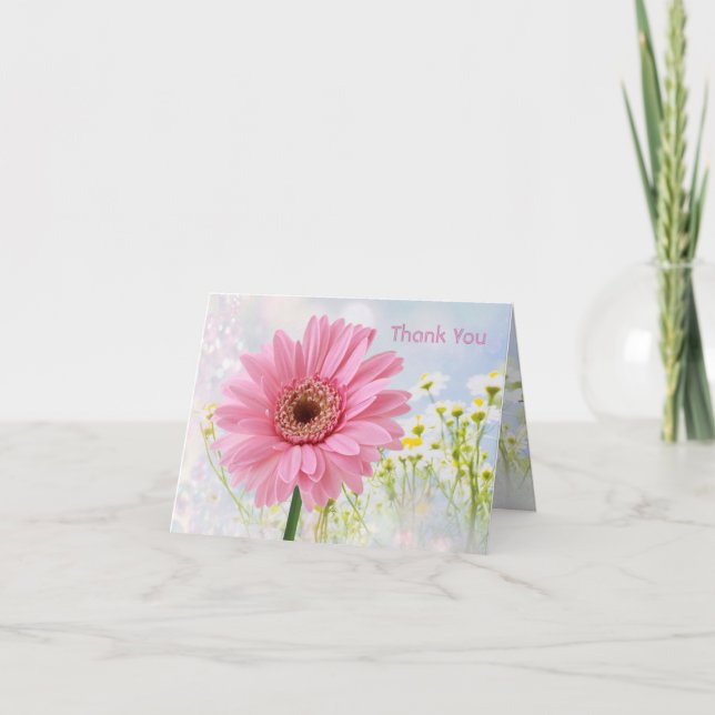 Tack, rosa Gerbera tusenskönakort Tack Kort (Framsida)