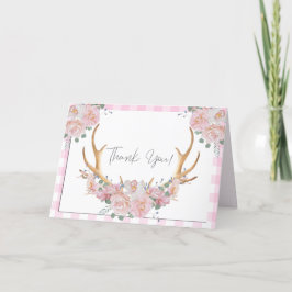 Tack | Rosa Gingham BOHO Blommigt Antlers Kort
