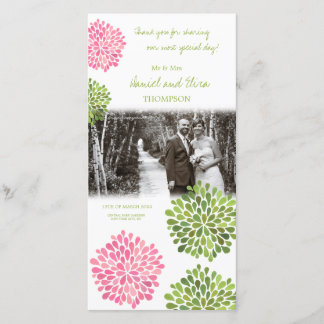 Tack Rosa & Grönt Blooms Bröllop Photo Kort