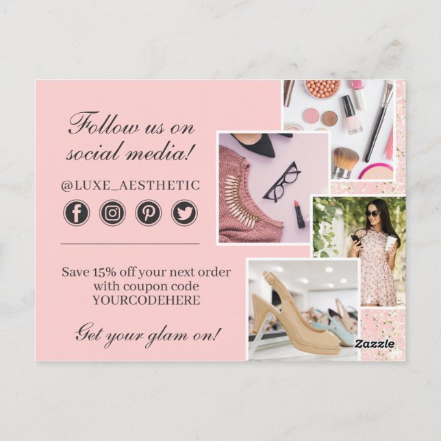 Tack  Rosa & Guld Paint Strokes 4-Foto Vykort (Baksida)