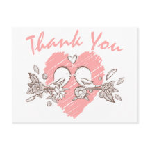 Tack Rosa Heart Lovebird Bröllop vycard