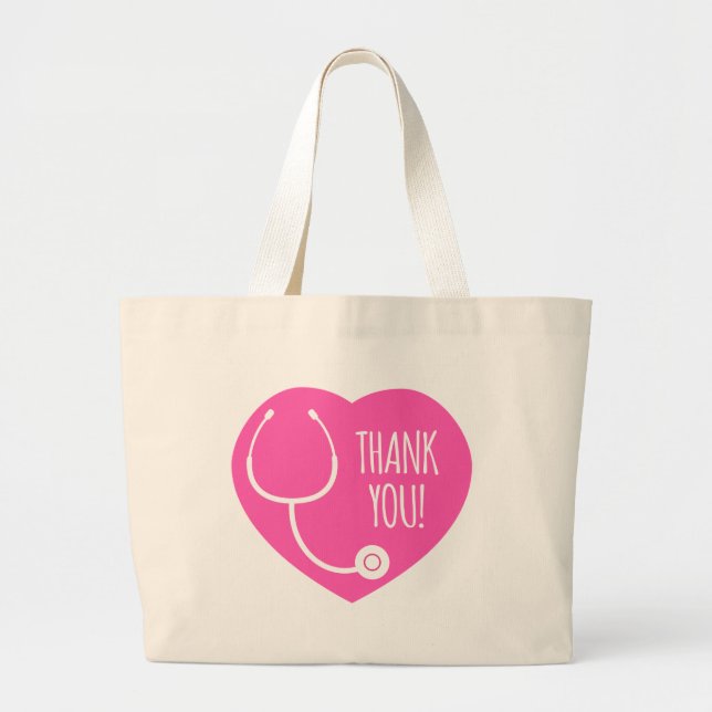 Tack | Rosa Heart Stethoscope Jumbo Tygkasse (Framsidan)