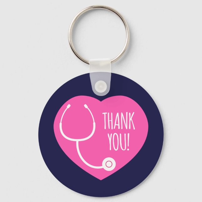 Tack | Rosa Heart Stethoscope Nyckelring (Framsida)