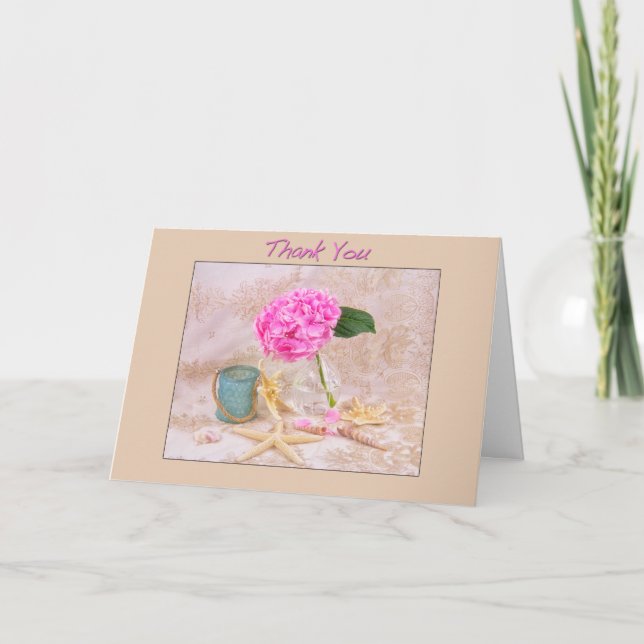 Tack Rosa Hydrangea Med Snigelskal Kort (Framsida)