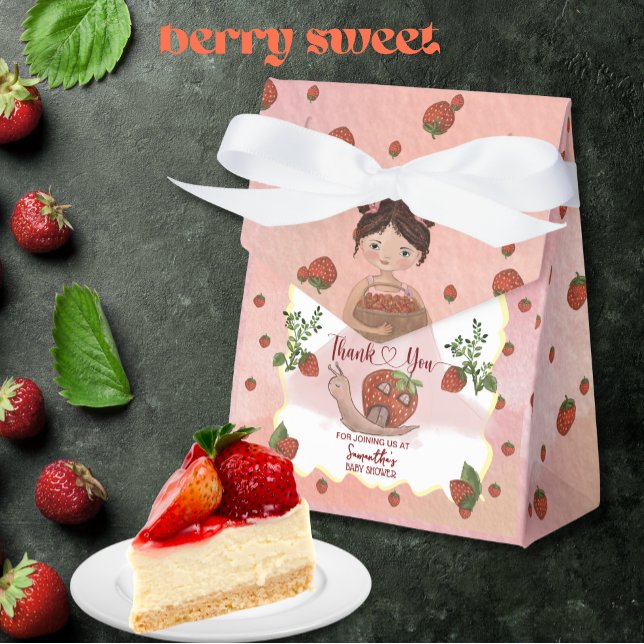 Tack" Rosa Jordgubbs Baby Shower Presentaskar (Thank You_ Pink Strawberry Baby Shower Favor Boxes)