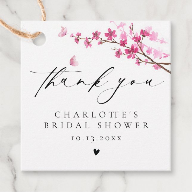 Tack Rosa Körsbärsblomfjäril Gåvor Etiketter (Framsida)