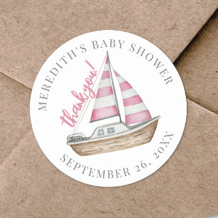 Tack rosa nautisk baby shower runt klistermärke