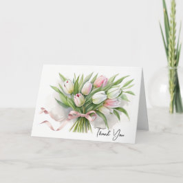 Tack Rosa och White Tulip Bouquet Kort