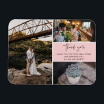 Tack Rosa Photo Collage Bröllop Magnet<br><div class="desc">Rosa och svart tack för att du utformar bröllop tack vare att du har tre av dina favoritfoton i bröllop. Visa din familj och dina vänner din uppskattning för att du är en del av din bröllop firande med en av dessa vackra keepsakes. Anpassa med ditt kort-meddelande och namn. Kontakta...</div>