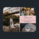 Tack Rosa Photo Collage Bröllop Magnet<br><div class="desc">Rosa och svart tack för att du utformar bröllop tack vare att du har tre av dina favoritfoton i bröllop. Visa din familj och dina vänner din uppskattning för att du är en del av din bröllop firande med en av dessa vackra keepsakes. Anpassa med ditt kort-meddelande och namn. Kontakta...</div>