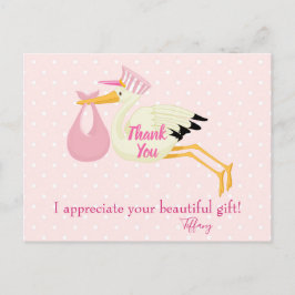 Tack Rosa Polka dots med Stork Vykort