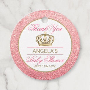 Tack Rosa Princess Guld Krona Baby Shower Gåvor Etiketter