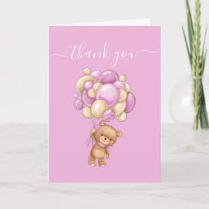 Tack Rosa Teddy Wonderful Balloons Kort
