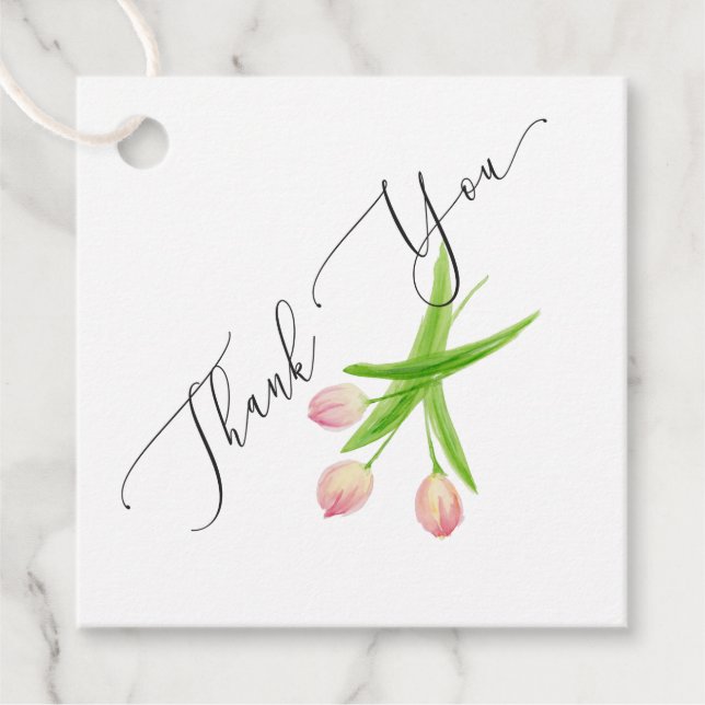 Tack Rosa Tulip Wedding Favor Märkre Gåvor Etiketter (Framsida)