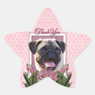 Tack - Rosa Tulips - Pug Stjärnformat Klistermärke