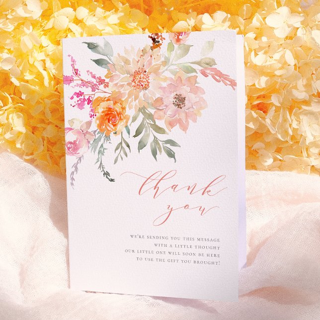 Tack | Rosa & Turkos Vårblommig Bebis Shower Kort (Skapare uppladdad)