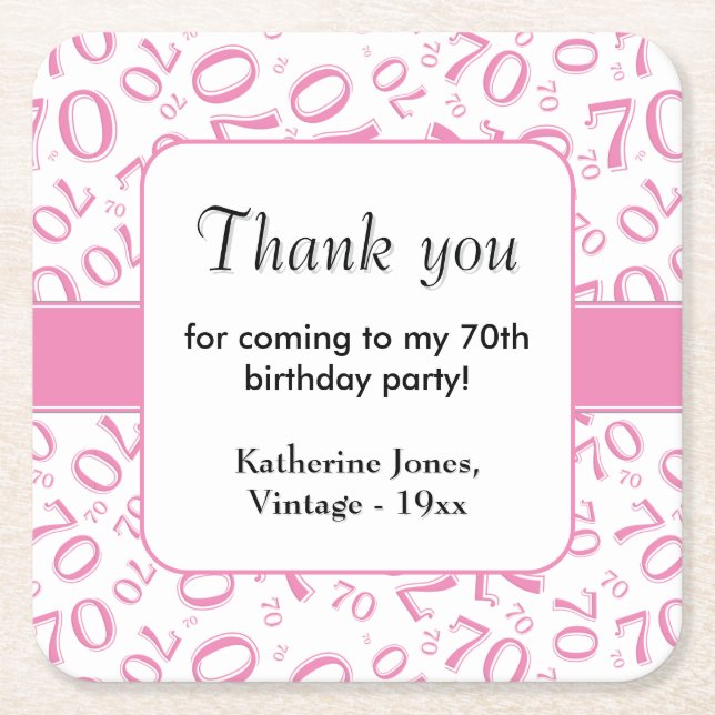 Tack: Rosa/Vit 70:e slumpnumret Mönster Underlägg Papper Kvadrat (Framsidan)