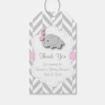 Tack - Rosa, vit Grått Elephant Baby Shower