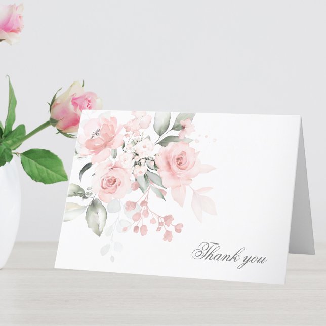Tack Rosa Watercolor-Blommigt, kommunal baptism (Communion Baptism Thank You Pink Watercolor Floral | Christening, First Communion)