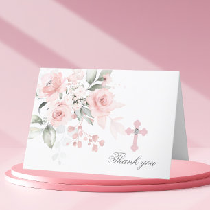 Tack Rosa Watercolor-Blommigt, kommunal baptism Kort