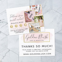 Tack  Rosa Watercolor & Guld 4-Photo Vykort