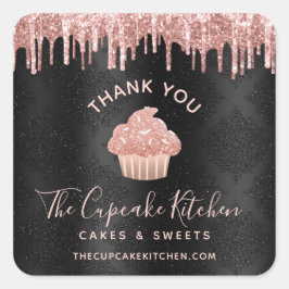 Tack Rose Guld Cupcake Glitter Bageri Svart Fyrkantigt Klistermärke