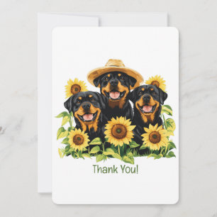 Tack Rottweiler Hundar, omringad med solblommor Kort