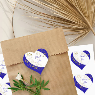 Tack Royal Blue och Guld Blommigt Line Art Hjärtformat Klistermärke