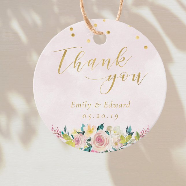 Tack-rundan om  Rosan Blommigt Bröllop Gåvor Etiketter (Skapare uppladdad)