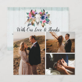 Tack Rustic Blommigt Cow Skull Boho-fotokort Kort