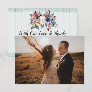 Tack Rustic Blommigt Cow Skull Boho-fotokort Kort