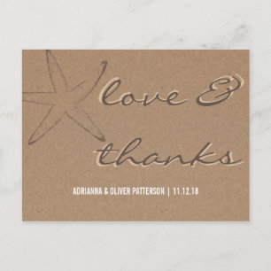Tack, Rustic Kraft Papper Starfish Bröllop Vykort