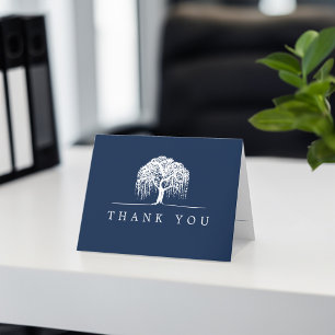 Tack Rustic Navy Blue White Willow Träd Logotyp Kort