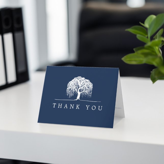 Tack Rustic Navy Blue White Willow Träd Logotyp Kort (Thank You Rustic Navy Blue White Willow Tree Logo)