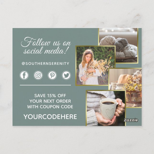 Tack Rustic Southern Bomull 4-Foto Vykort (Baksida)