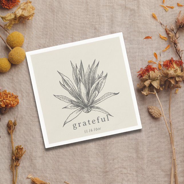 Tack, Rustic Succult Thanksgiving Napkin Pappersservett (Grateful Rustic Succulent Thanksgiving Napkin)