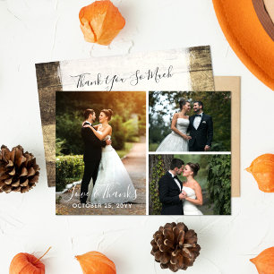 Tack Rustic Wood Bröllop Photo Pic Collage Kort