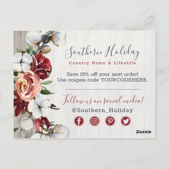 Tack Rustik Trä & Södra Landsbygds Bomull Vykort (Baksida)