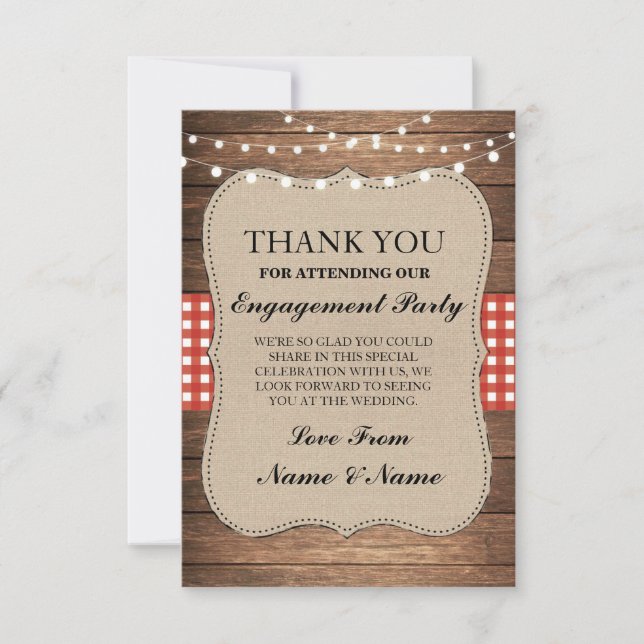 Tack Rustika Kort Trä Röd Jute Bröllop (Framsida)