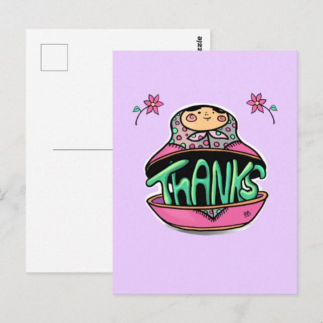 Tack Rysk Docka Vykort (Fram/baksida)