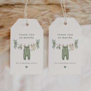 Tack så Matcha Sagegrön baby shower Presentetikett