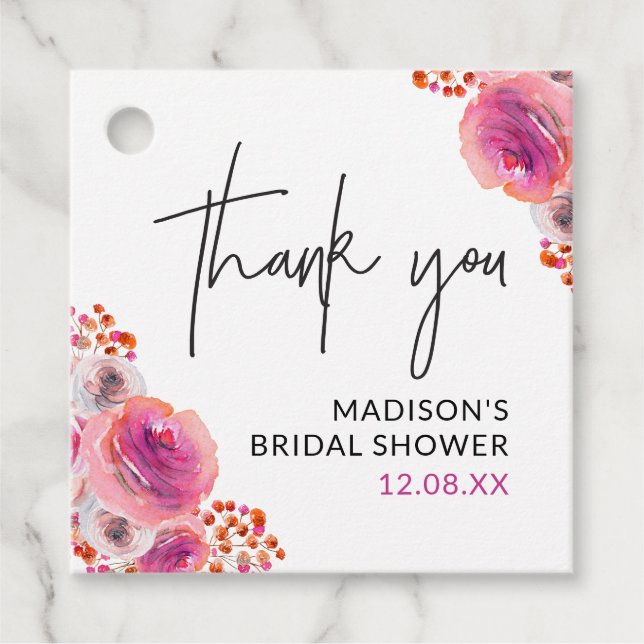 Tack så mycket Blommig Bröllopsdusch Förmånsetiket Gåvor Etiketter (Framsida)