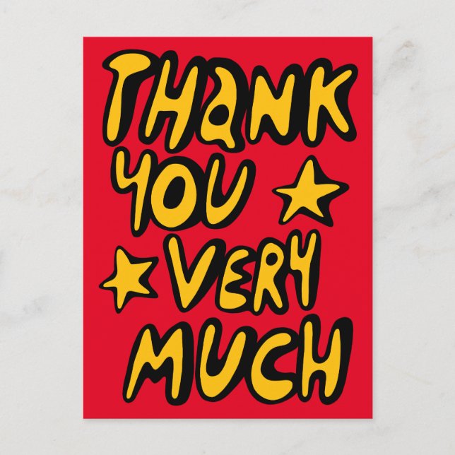 TACK SÅ MYCKET Bubble Bokstäver Gul Röd Vykort (Framsida)