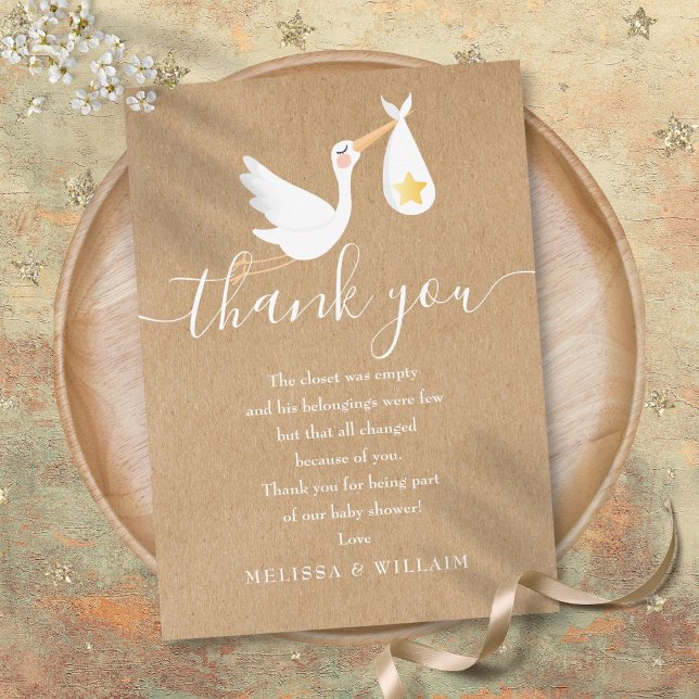 Tack så mycket dikt baby boy dopvask stork rustik kort (Thank You Poem Baby Boy Shower Stork Rustic)