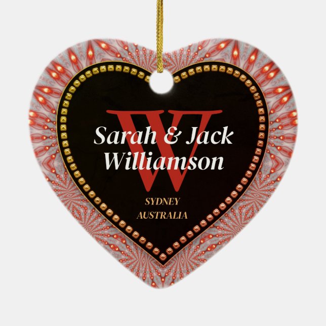 Tack så mycket glödande eld-hjärta julgransprydnad keramik (Baksidan)