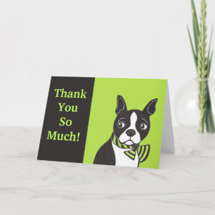 Tack så mycket! Grönt Black Boston Terrier Card Kort