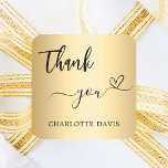Tack så mycket, guld namn fyrkantigt klistermärke<br><div class="desc">En faux guld tittar bakgrund,  svart text. Anpassa och lägg till ditt namn. Med texten: Tack   ett litet hjärta.</div>
