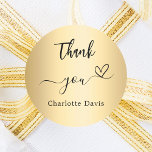 Tack så mycket, guld namn runt klistermärke<br><div class="desc">En faux guld tittar bakgrund,  svart text. Anpassa och lägg till ditt namn. Med texten: Tack   ett litet hjärta.</div>