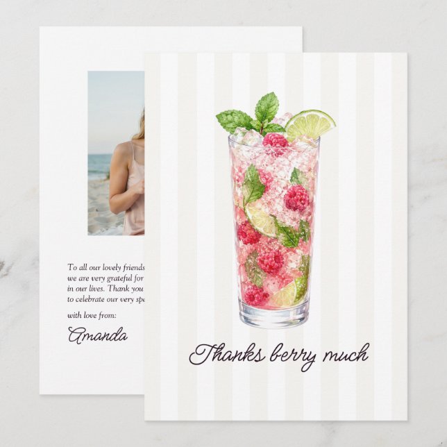 Tack Så Mycket Hallon Cocktail Sängvätning Kort (Fram/baksida)